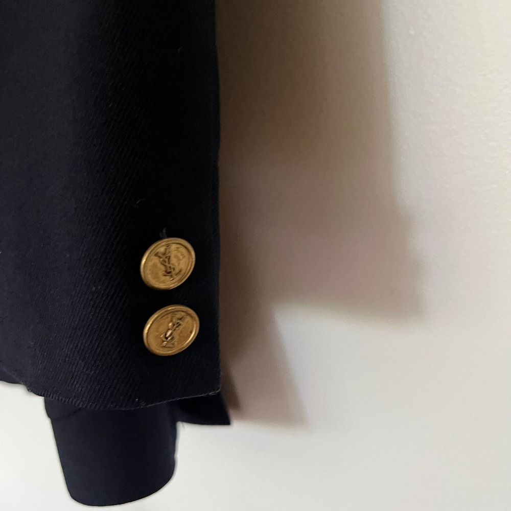 Vintage Yves Saint Laurent Navy Blue Blazer Gold YSL Monogram Buttons France - Picture 5 of 16